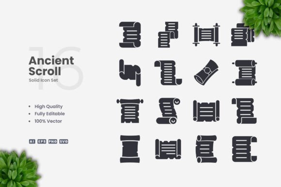Ancient Scroll Solid Icons: A Versatile Design Resource for Digital and Print Projects