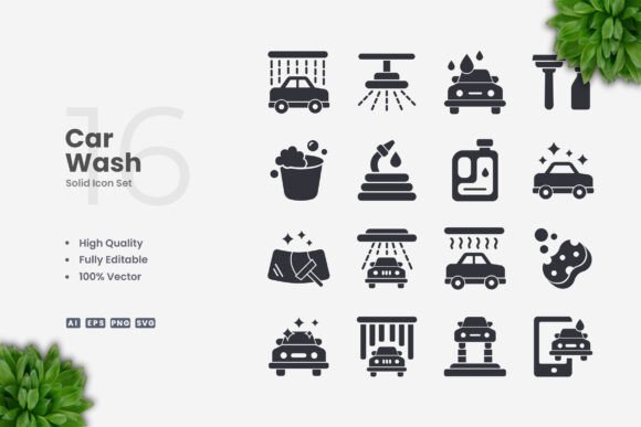 Car Wash Solid Icons for Every Digital and Print Need