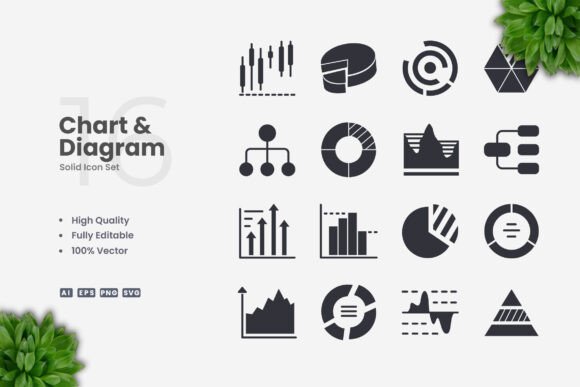Charts and Diagrams Solid Icons for Modern Design Projects