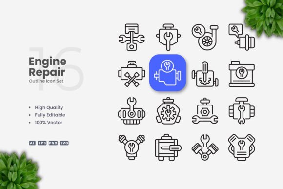 Engine Repair Icons for Modern Design Projects