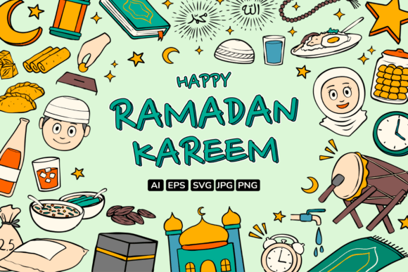 Happy Ramadan Kareem Illustration Set: A Creative Resource for Modern Design