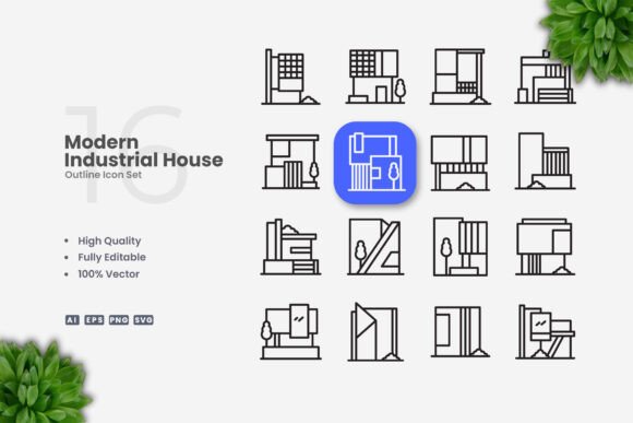 Modern Industrial House Icons for Versatile Digital and Print Applications