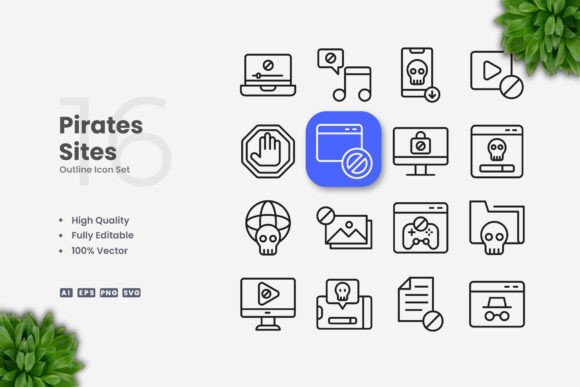 Pirate Sites Icons for Versatile Design Projects