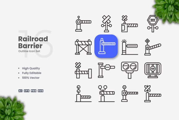 Railroad Barrier Icons: Simple and Clean Design